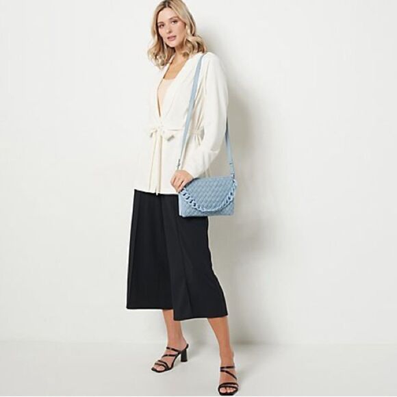 Vince Camuto Adyna Large Crossbody Purse Woven Leather Cerulean Blue B91 - Picture 4 of 12